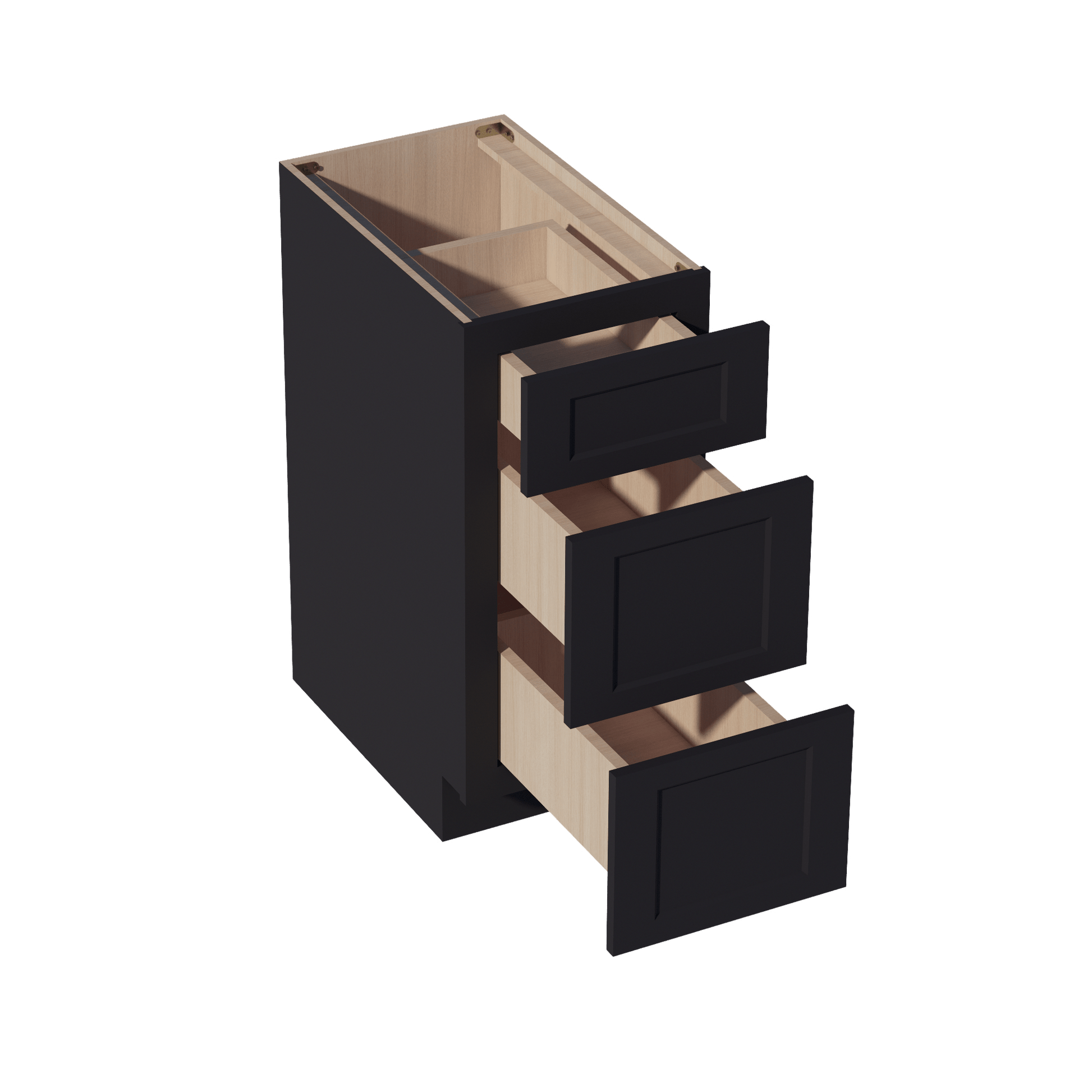 HE - DB15: Ebony Black Shaker 15" 3 Drawers Base Cabinet - NextCabinets