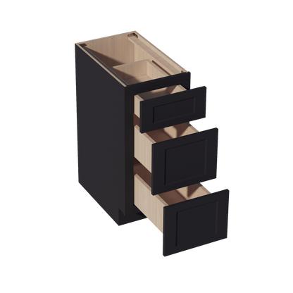 HE - DB15: Ebony Black Shaker 15" 3 Drawers Base Cabinet - NextCabinets