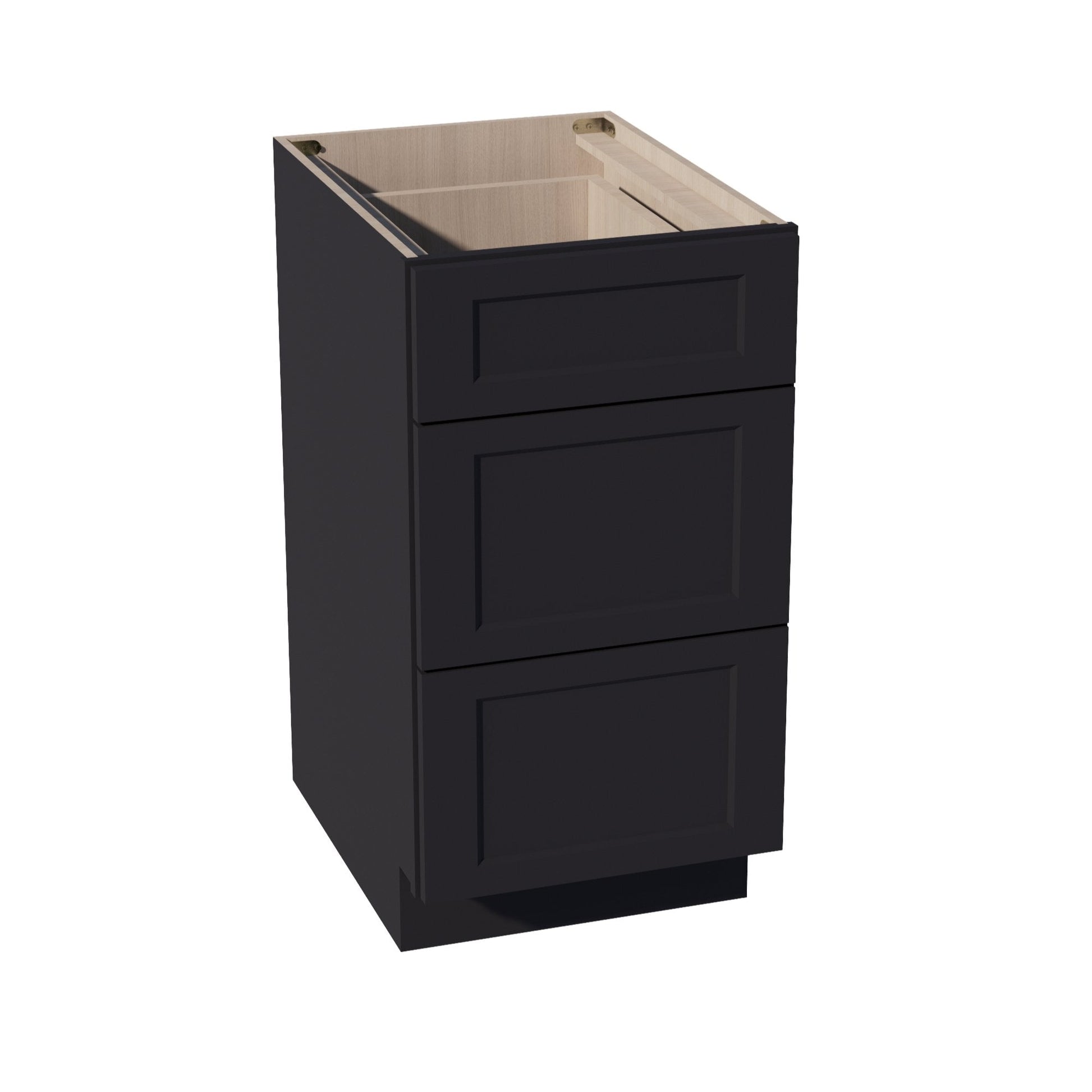 HE - DB18: Ebony Black Shaker 18" 3 Drawers Base Cabinet - NextCabinets