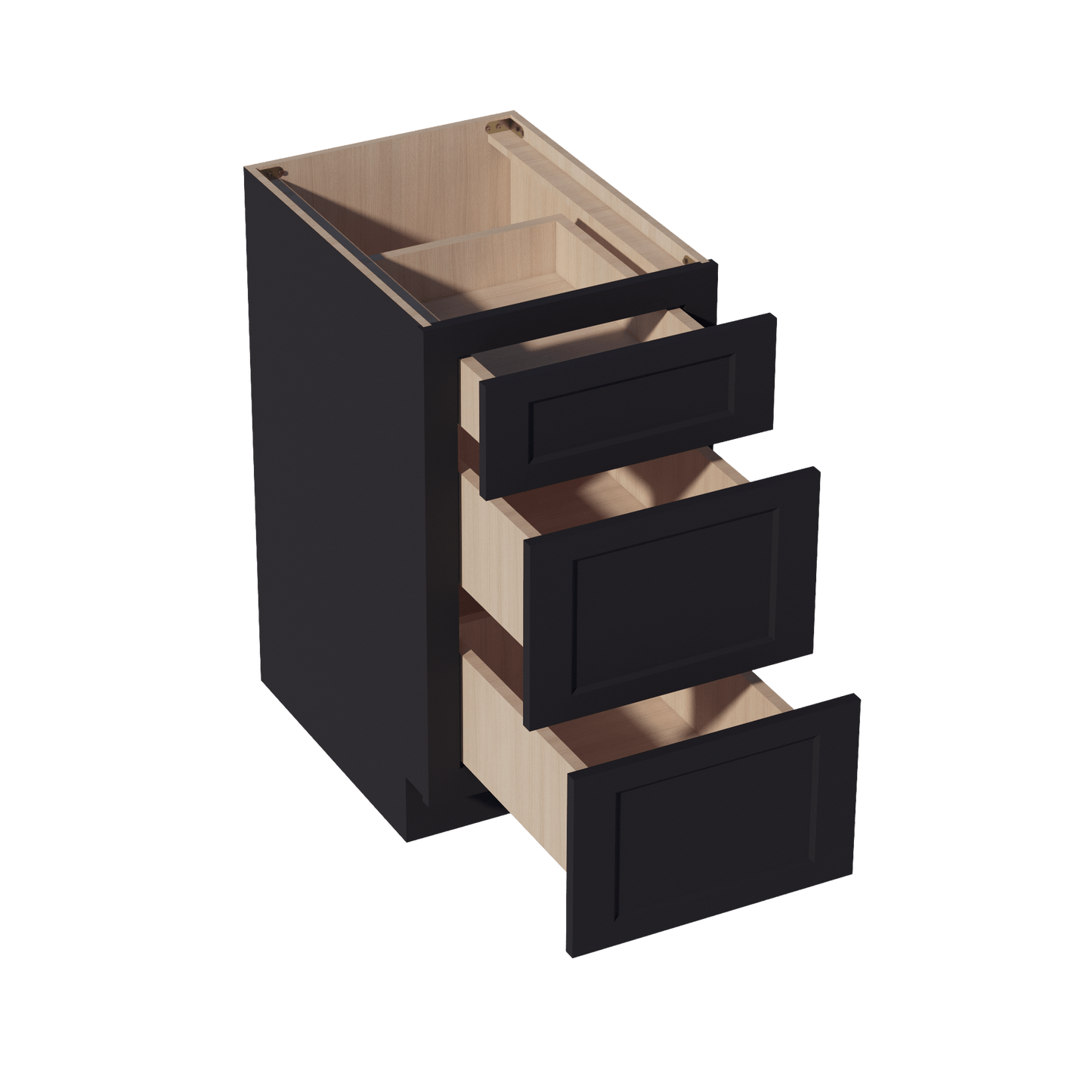 HE - DB18: Ebony Black Shaker 18" 3 Drawers Base Cabinet - NextCabinets