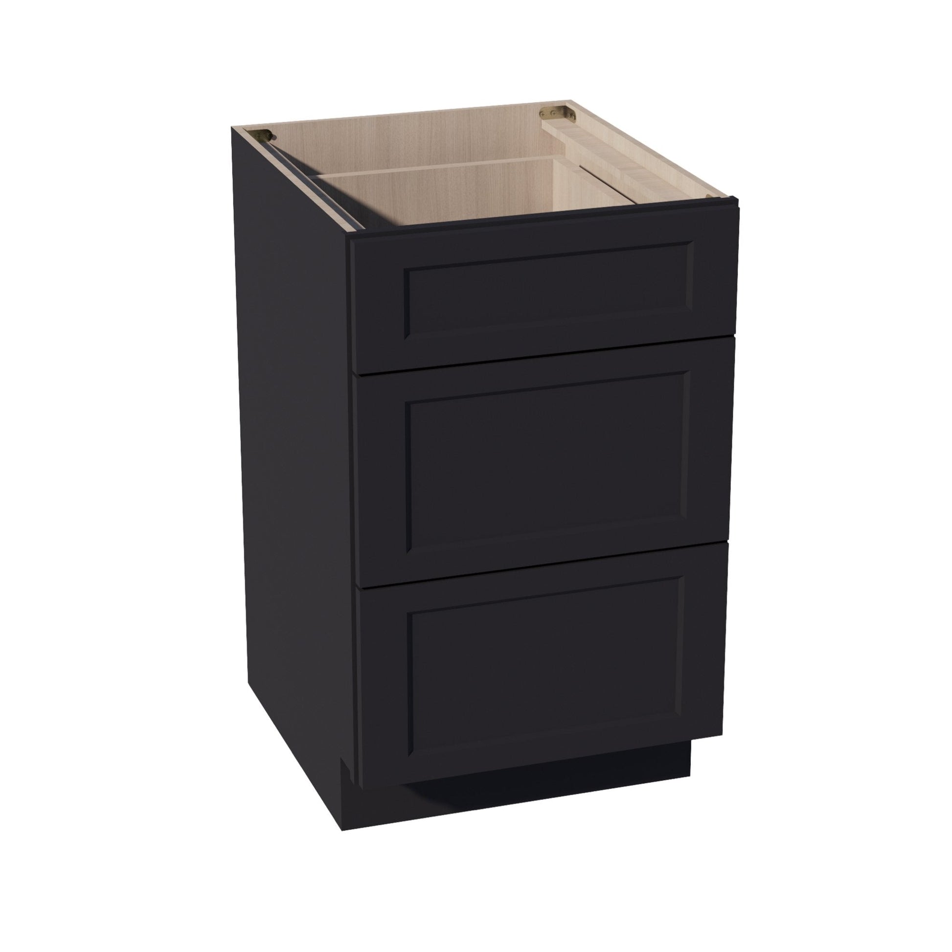 HE - DB21: Ebony Black Shaker 21" 3 Drawers Base Cabinet - NextCabinets