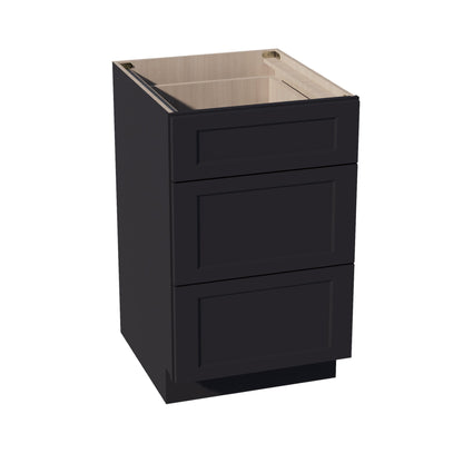 HE - DB21: Ebony Black Shaker 21" 3 Drawers Base Cabinet - NextCabinets