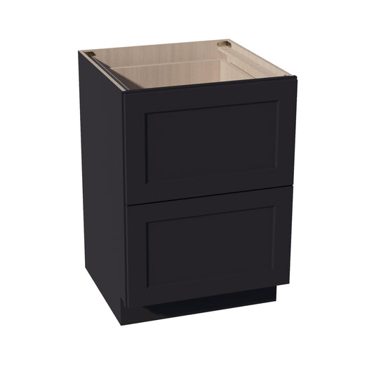 HE - DB24 - 2: Ebony Black Shaker 24" 2 Drawers Base Cabinet - NextCabinets