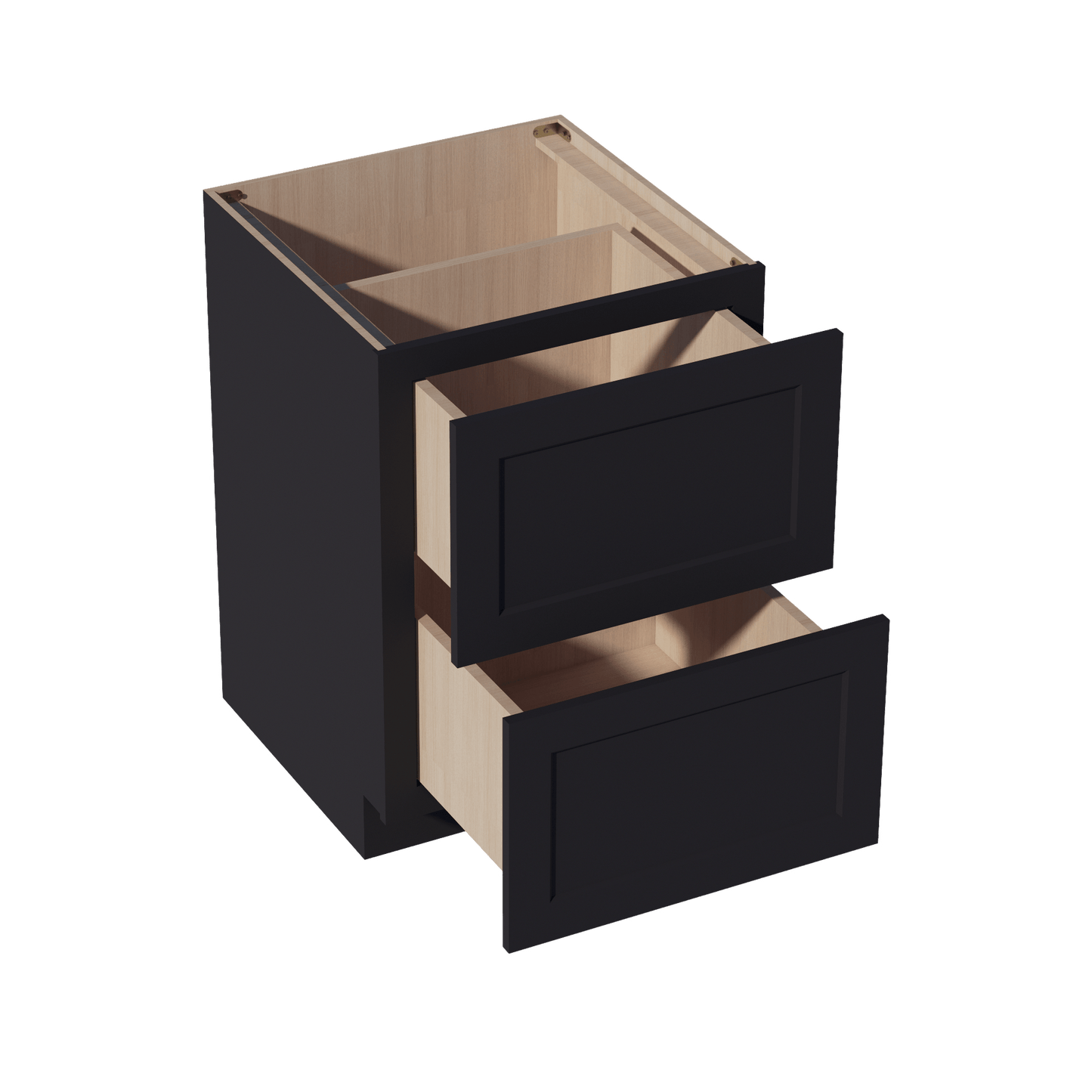 HE - DB24 - 2: Ebony Black Shaker 24" 2 Drawers Base Cabinet - NextCabinets