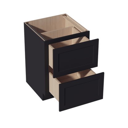 HE - DB24 - 2: Ebony Black Shaker 24" 2 Drawers Base Cabinet - NextCabinets