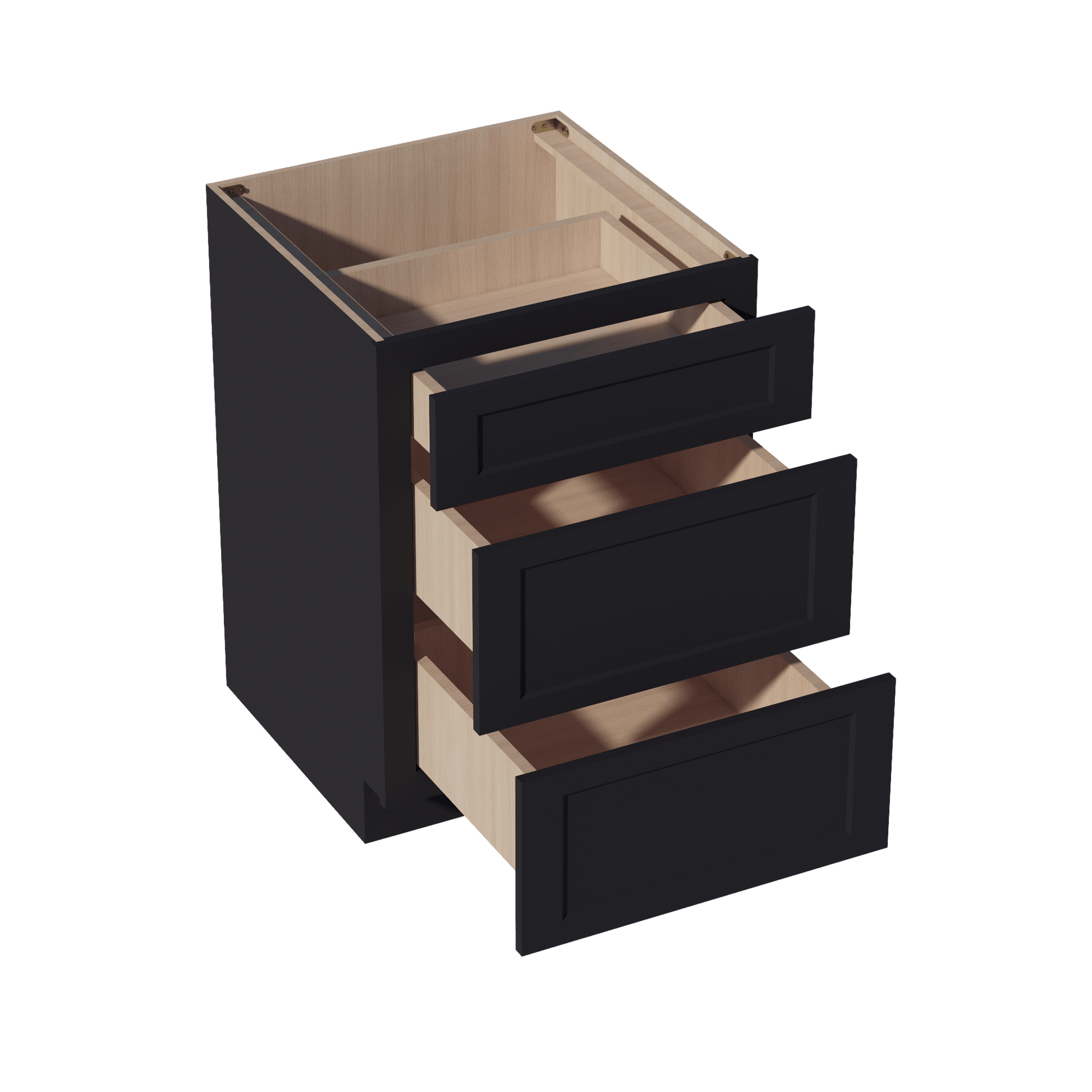 HE - DB24: Ebony Black Shaker 24" 3 Drawers Base Cabinet - NextCabinets