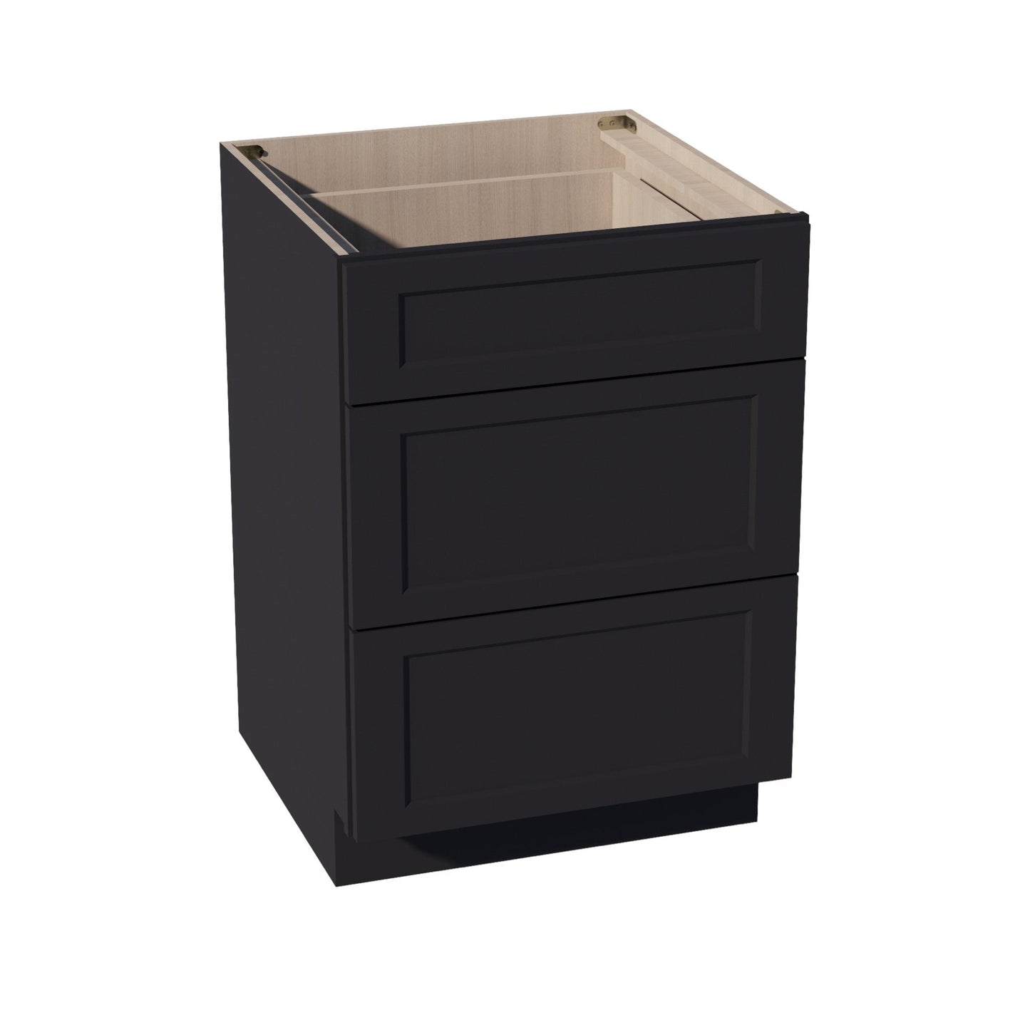 HE - DB24: Ebony Black Shaker 24" 3 Drawers Base Cabinet - NextCabinets