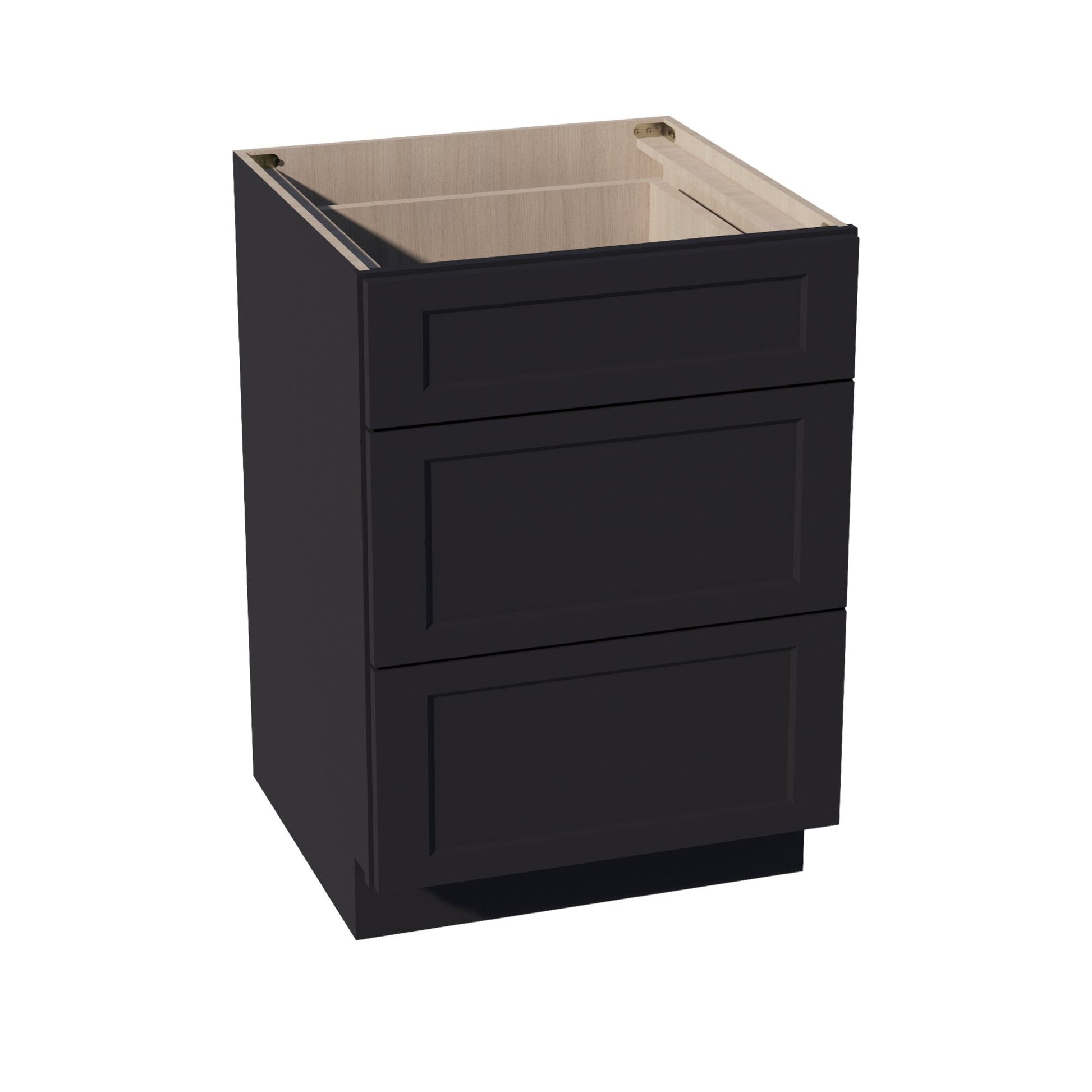 HE - DB24: Ebony Black Shaker 24" 3 Drawers Base Cabinet - NextCabinets
