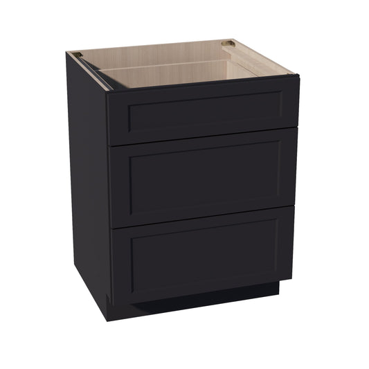 HE - DB27: Ebony Black Shaker 27" 3 Drawers Base Cabinet - NextCabinets