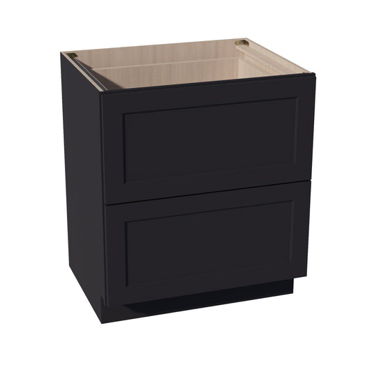 HE - DB30 - 2: Ebony Black Shaker 30" 2 Drawers Base Cabinet - NextCabinets
