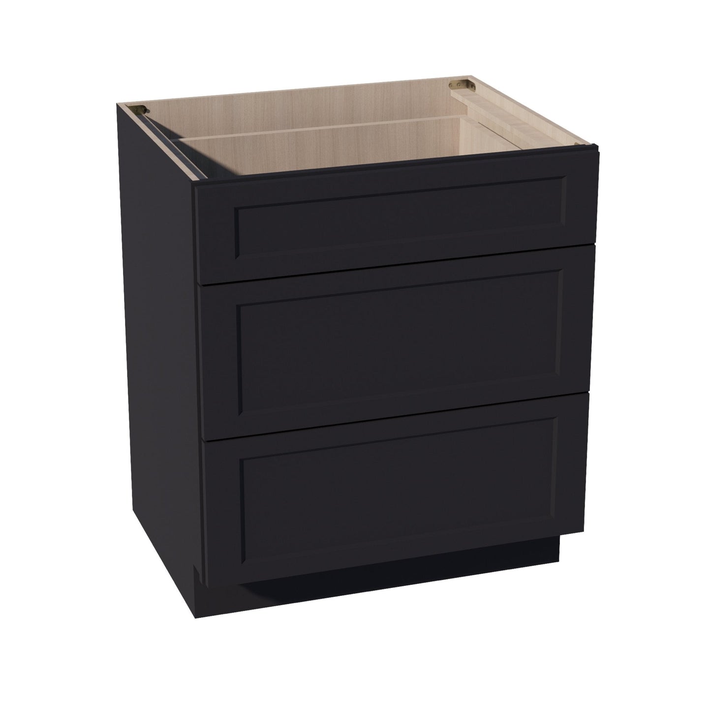 HE - DB30: Ebony Black Shaker 30" 3 Drawers Base Cabinet - NextCabinets