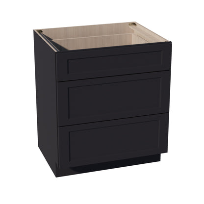 HE - DB30: Ebony Black Shaker 30" 3 Drawers Base Cabinet - NextCabinets
