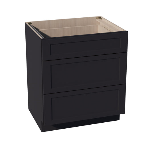 HE - DB30: Ebony Black Shaker 30" 3 Drawers Base Cabinet - NextCabinets