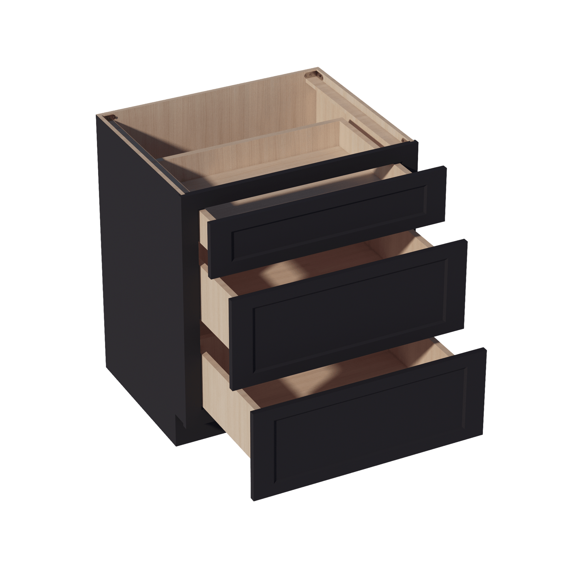 HE - DB30: Ebony Black Shaker 30" 3 Drawers Base Cabinet - NextCabinets