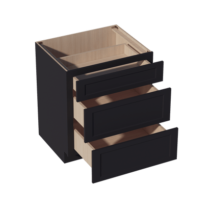 HE - DB30: Ebony Black Shaker 30" 3 Drawers Base Cabinet - NextCabinets