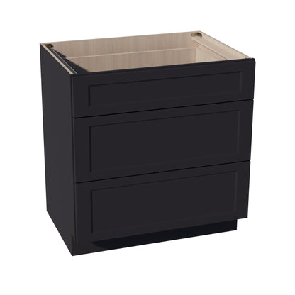 HE - DB33: Ebony Black Shaker 33" 3 Drawers Base Cabinet - NextCabinets