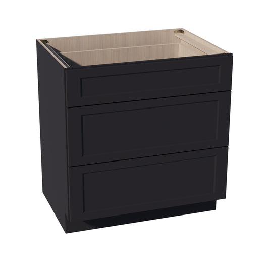 HE - DB33: Ebony Black Shaker 33" 3 Drawers Base Cabinet - NextCabinets