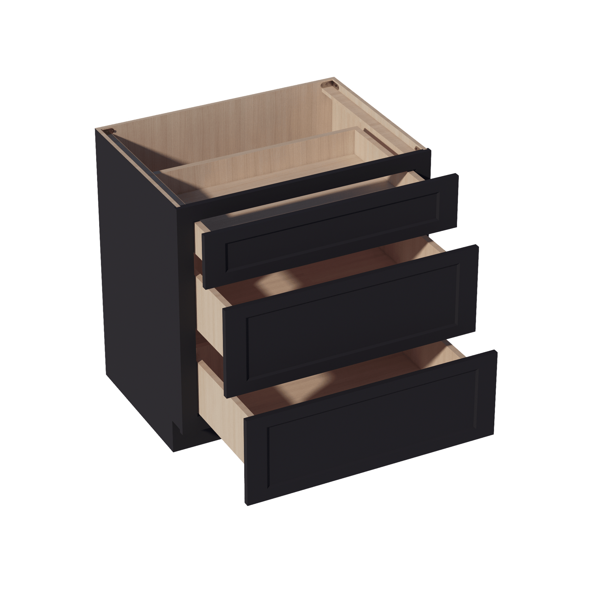 HE - DB33: Ebony Black Shaker 33" 3 Drawers Base Cabinet - NextCabinets