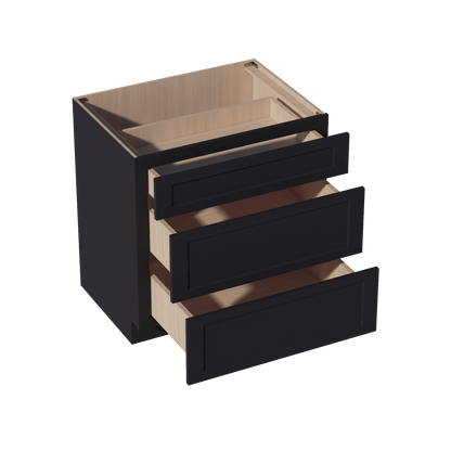 HE - DB33: Ebony Black Shaker 33" 3 Drawers Base Cabinet - NextCabinets