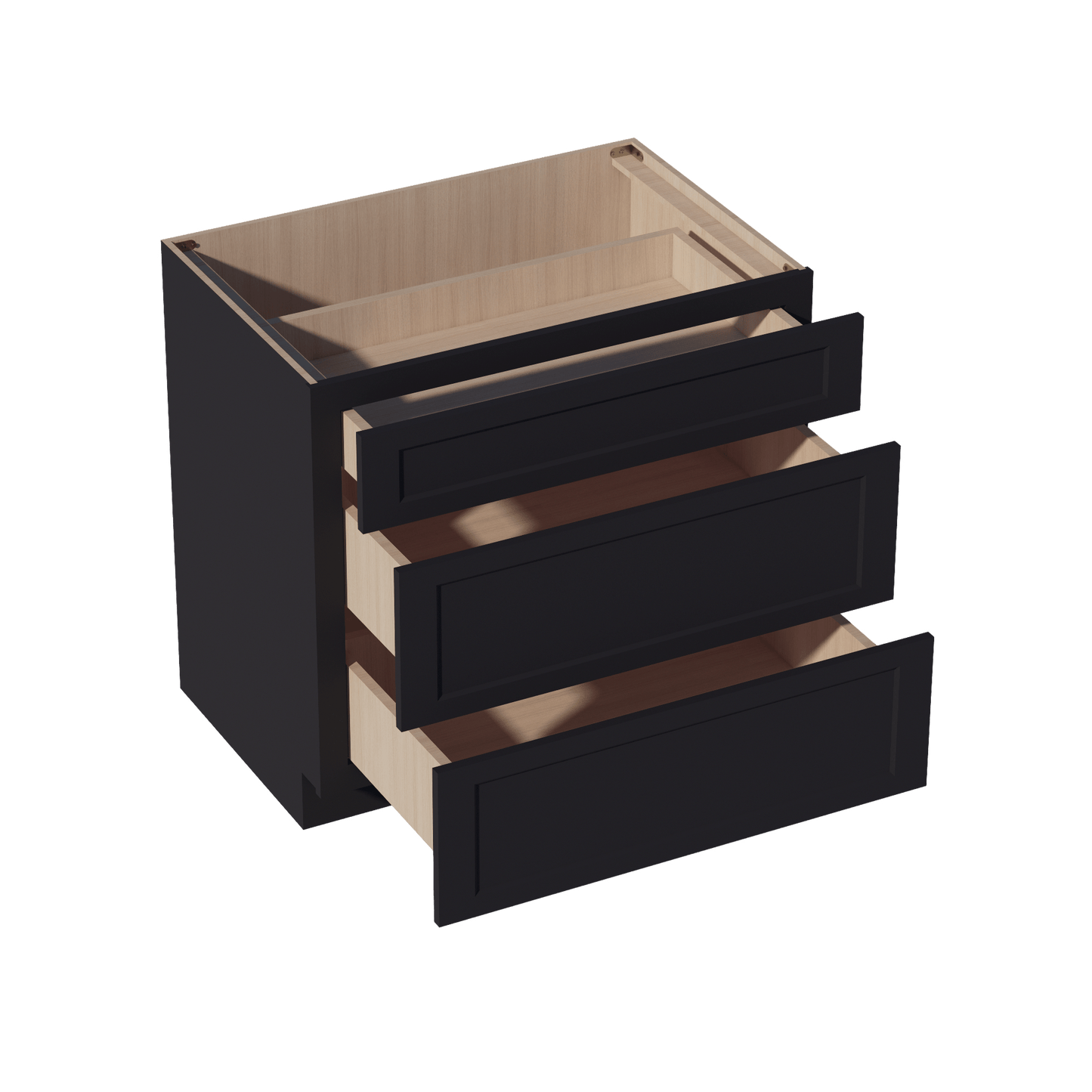 HE - DB36: Ebony Black Shaker 36" 3 Drawers Base Cabinet - NextCabinets