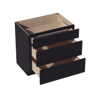 HE - DB36: Ebony Black Shaker 36" 3 Drawers Base Cabinet - NextCabinets
