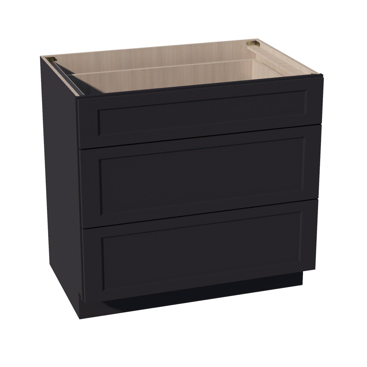 HE - DB36: Ebony Black Shaker 36" 3 Drawers Base Cabinet - NextCabinets