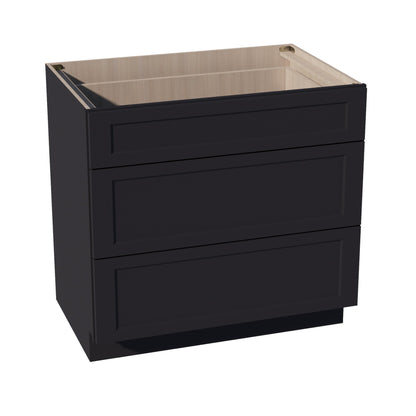 HE - DB36: Ebony Black Shaker 36" 3 Drawers Base Cabinet - NextCabinets