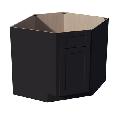 HE - DSB36: Ebony Black Shaker 39" 1 Door 1 False Drawer Corner Sink Base Cabinets - NextCabinets