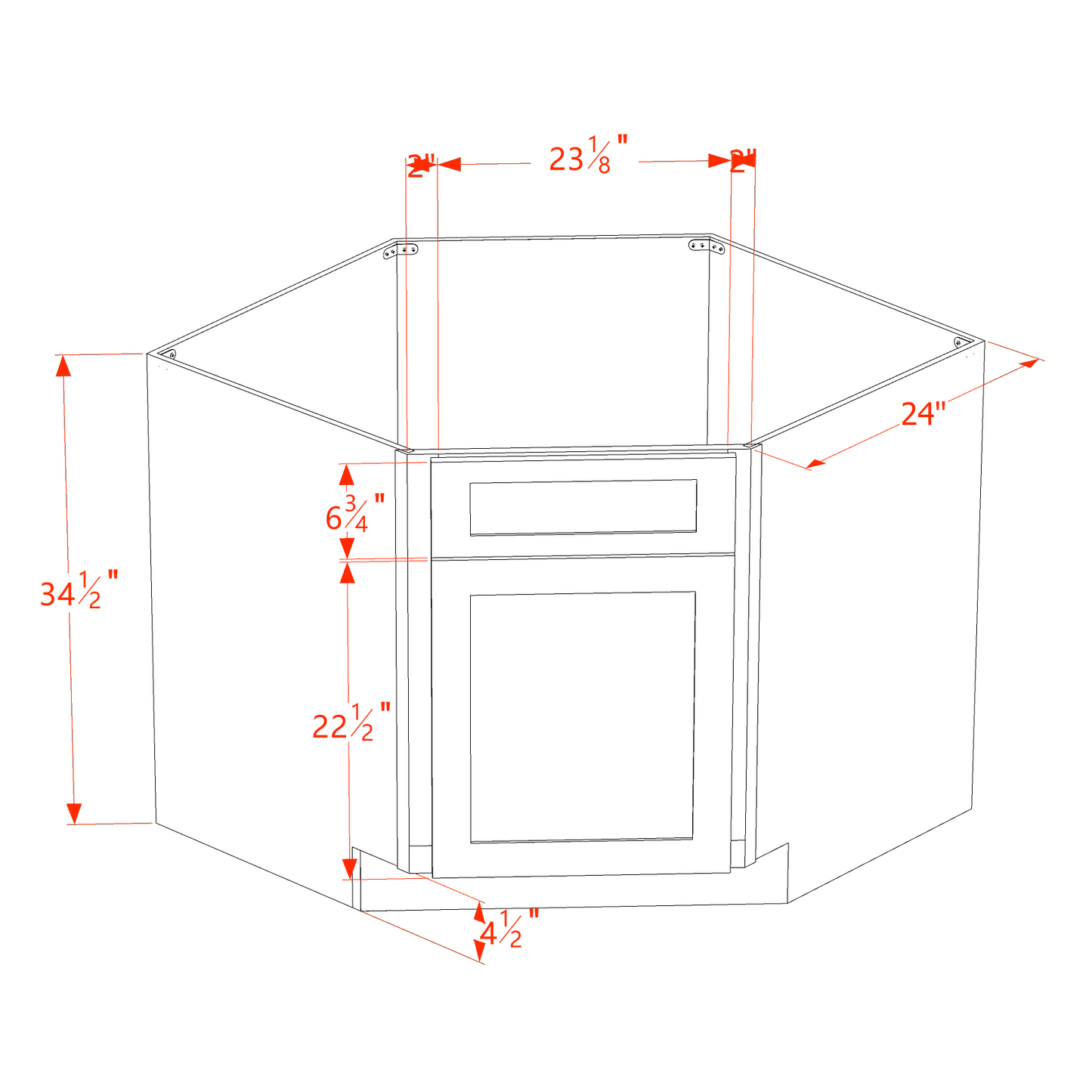 HE - DSB42: Ebony Black Shaker 42" 1 Door - 1 False Drawer Corner Sink Base Cabinets - NextCabinets