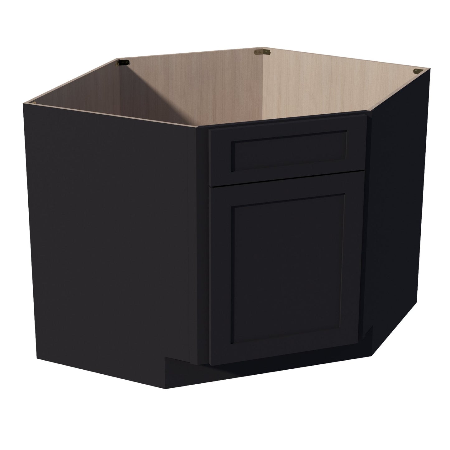 HE - DSB42: Ebony Black Shaker 42" 1 Door - 1 False Drawer Corner Sink Base Cabinets - NextCabinets