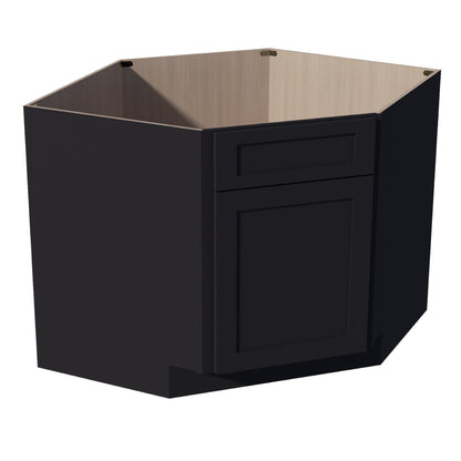 HE - DSB42: Ebony Black Shaker 42" 1 Door - 1 False Drawer Corner Sink Base Cabinets - NextCabinets