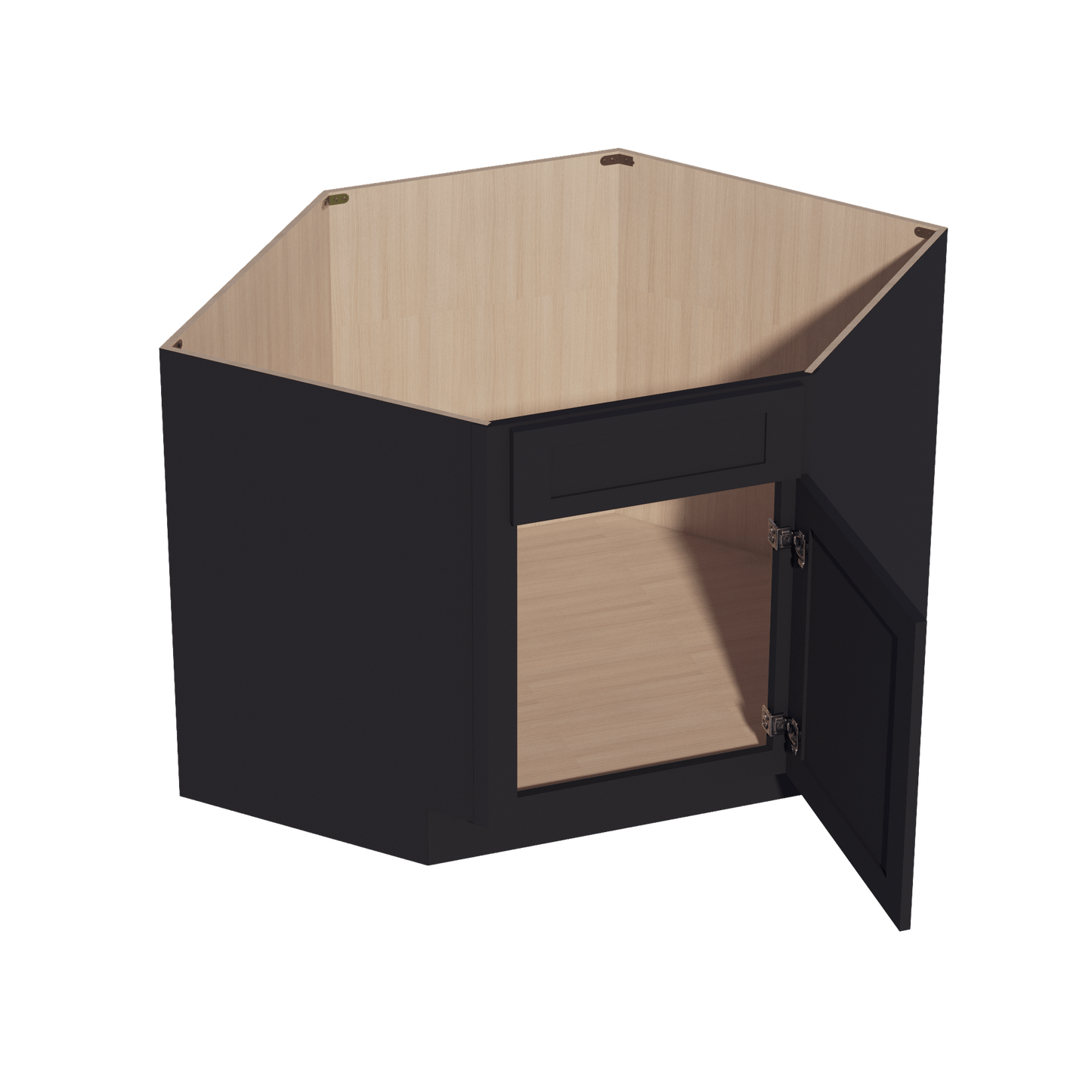 HE - DSB42: Ebony Black Shaker 42" 1 Door - 1 False Drawer Corner Sink Base Cabinets - NextCabinets