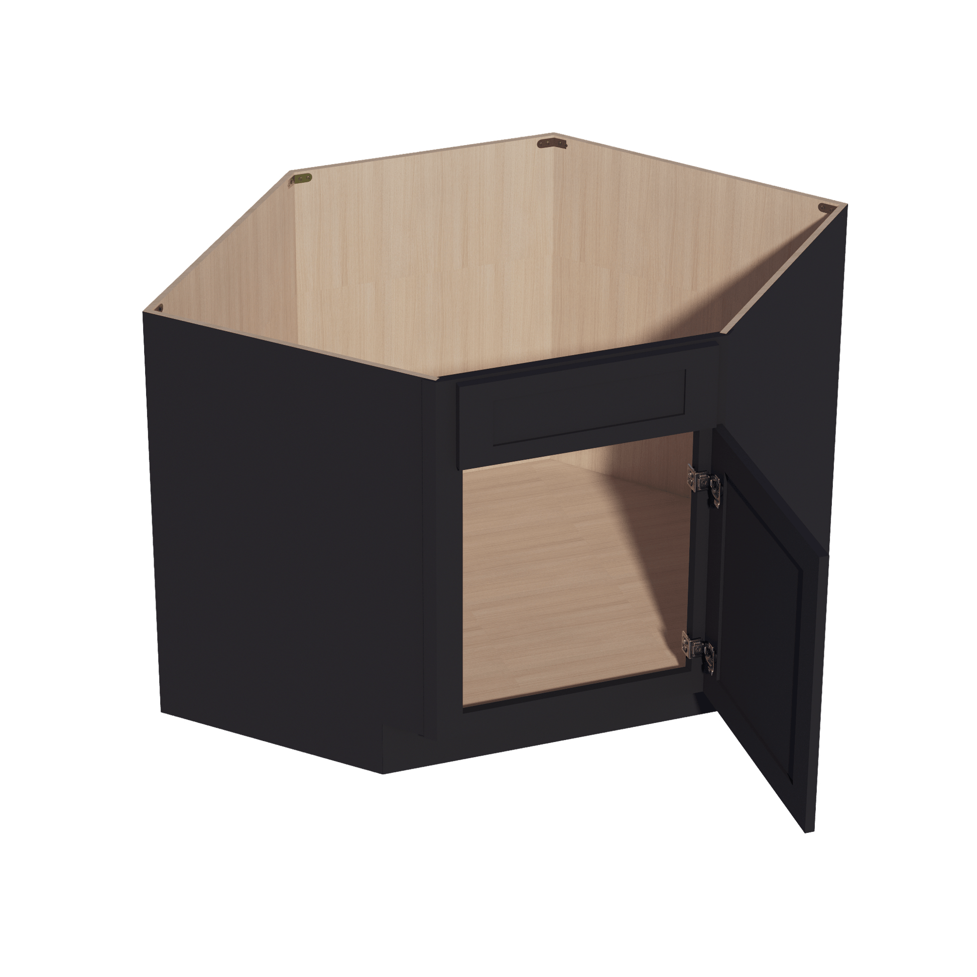 HE - DSB42: Ebony Black Shaker 42" 1 Door - 1 False Drawer Corner Sink Base Cabinets - NextCabinets