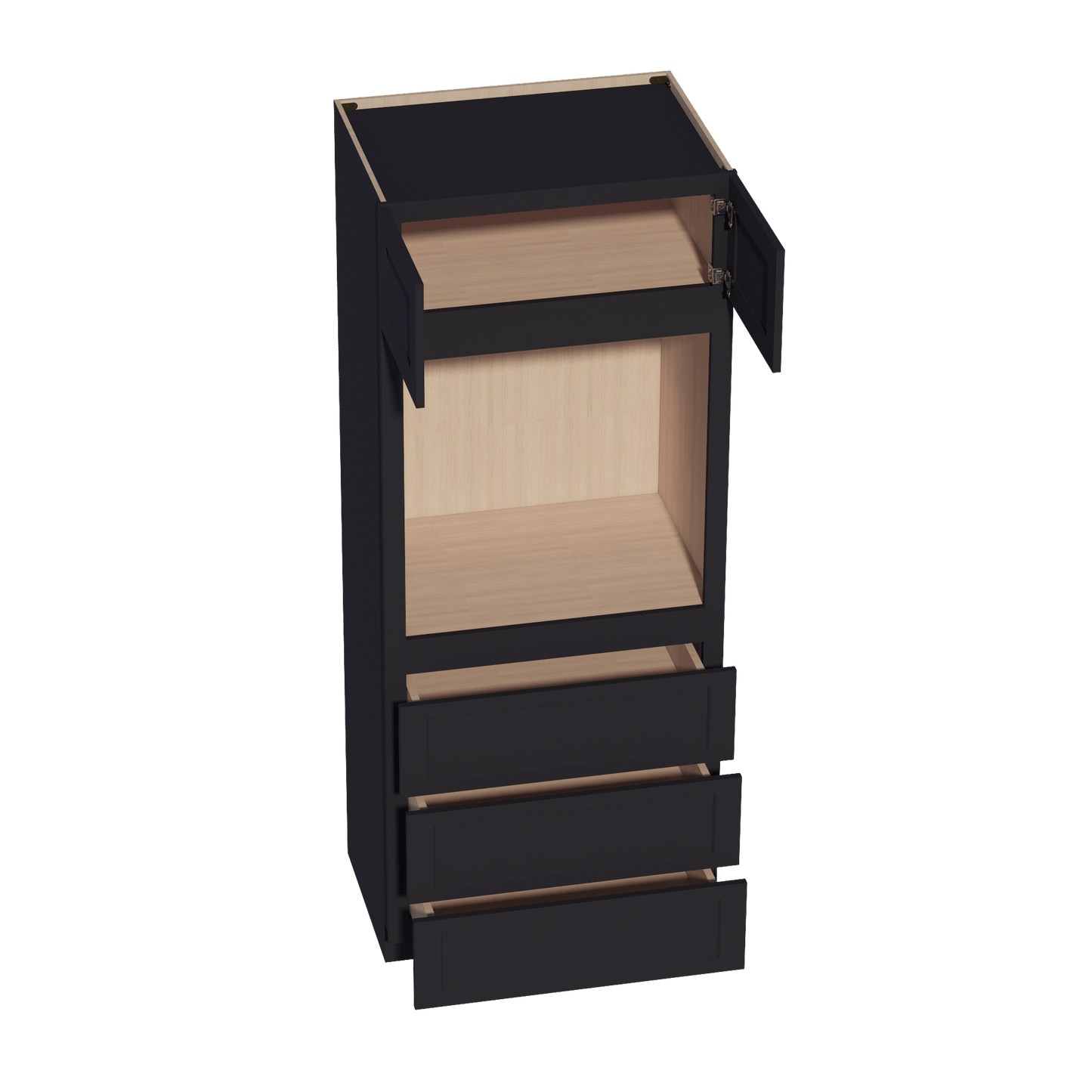 HE - OC3384: Ebony Black Shaker 33"W x 84"H x 24"D 2 Doors & 3 Drawers Tall Oven Shelf Cabinets - NextCabinets