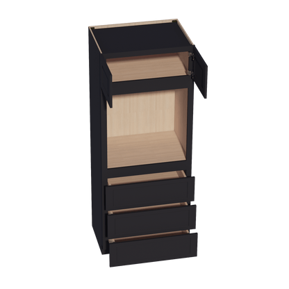 HE - OC3384: Ebony Black Shaker 33"W x 84"H x 24"D 2 Doors & 3 Drawers Tall Oven Shelf Cabinets - NextCabinets