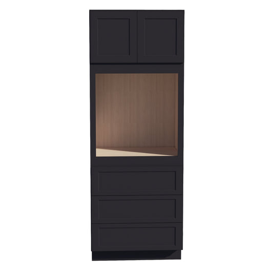 HE - OC3390: Ebony Black Shaker 33"W x 90"H x 24"D 2 Doors & 3 Drawers Tall Oven Shelf Cabinets - NextCabinets