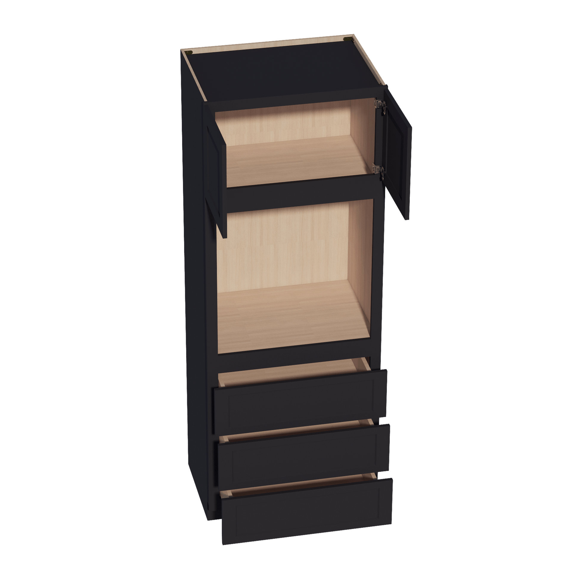 HE - OC3390: Ebony Black Shaker 33"W x 90"H x 24"D 2 Doors & 3 Drawers Tall Oven Shelf Cabinets - NextCabinets