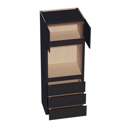HE - OC3390: Ebony Black Shaker 33"W x 90"H x 24"D 2 Doors & 3 Drawers Tall Oven Shelf Cabinets - NextCabinets