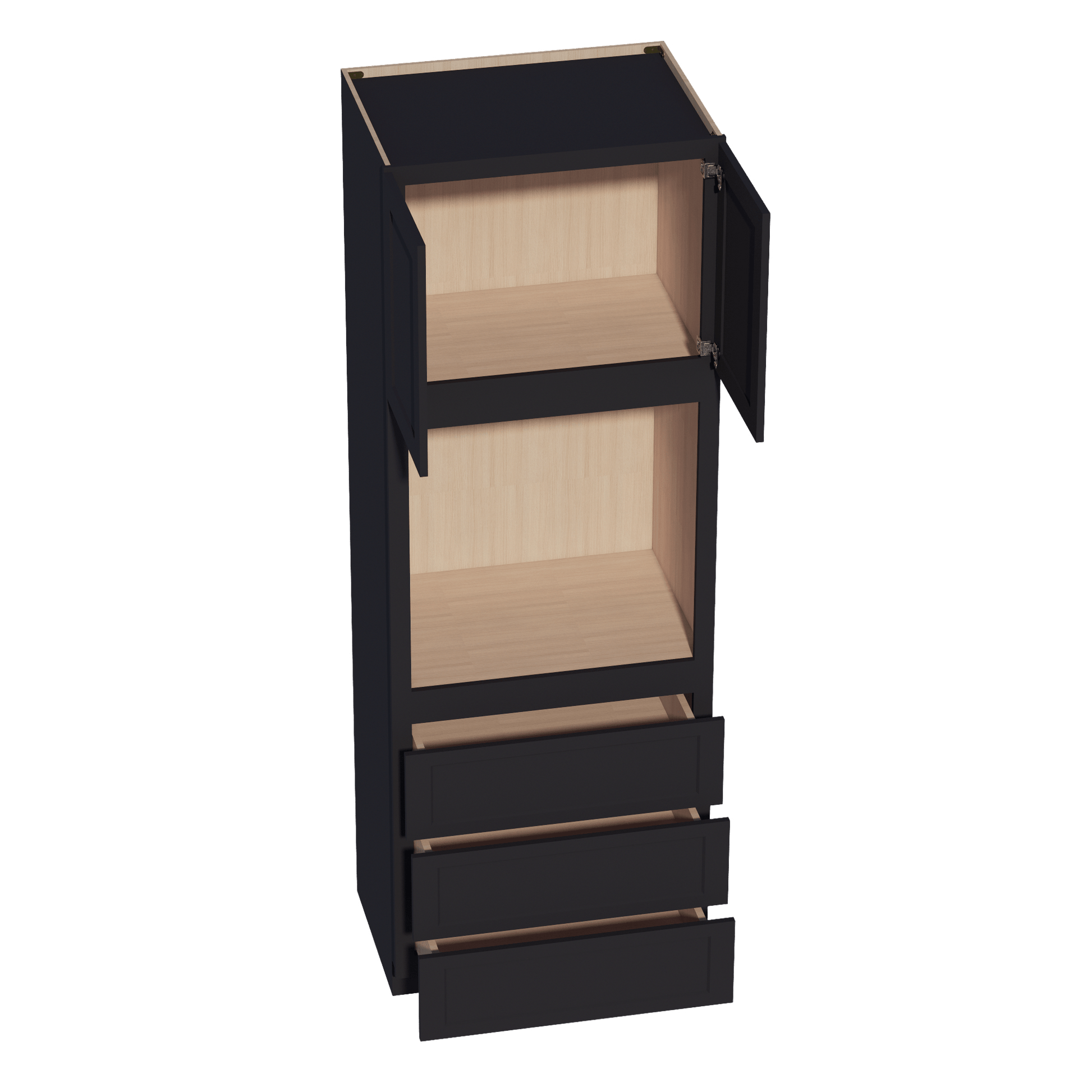HE - OC3396: Ebony Black Shaker 33"W x 96"H x 24"D 2 Doors & 3 Drawers Tall Oven Shelf Cabinets - NextCabinets