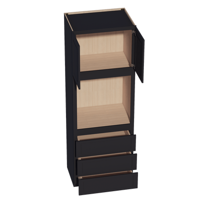 HE - OC3396: Ebony Black Shaker 33"W x 96"H x 24"D 2 Doors & 3 Drawers Tall Oven Shelf Cabinets - NextCabinets