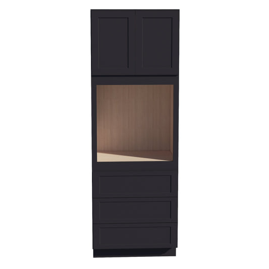 HE - OC3396: Ebony Black Shaker 33"W x 96"H x 24"D 2 Doors & 3 Drawers Tall Oven Shelf Cabinets - NextCabinets