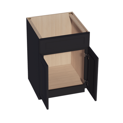 HE - SB24: Ebony Black Shaker 24" 2 Doors 1 False Drawer Sink Base Cabinet - NextCabinets