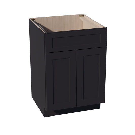 HE - SB24: Ebony Black Shaker 24" 2 Doors 1 False Drawer Sink Base Cabinet - NextCabinets