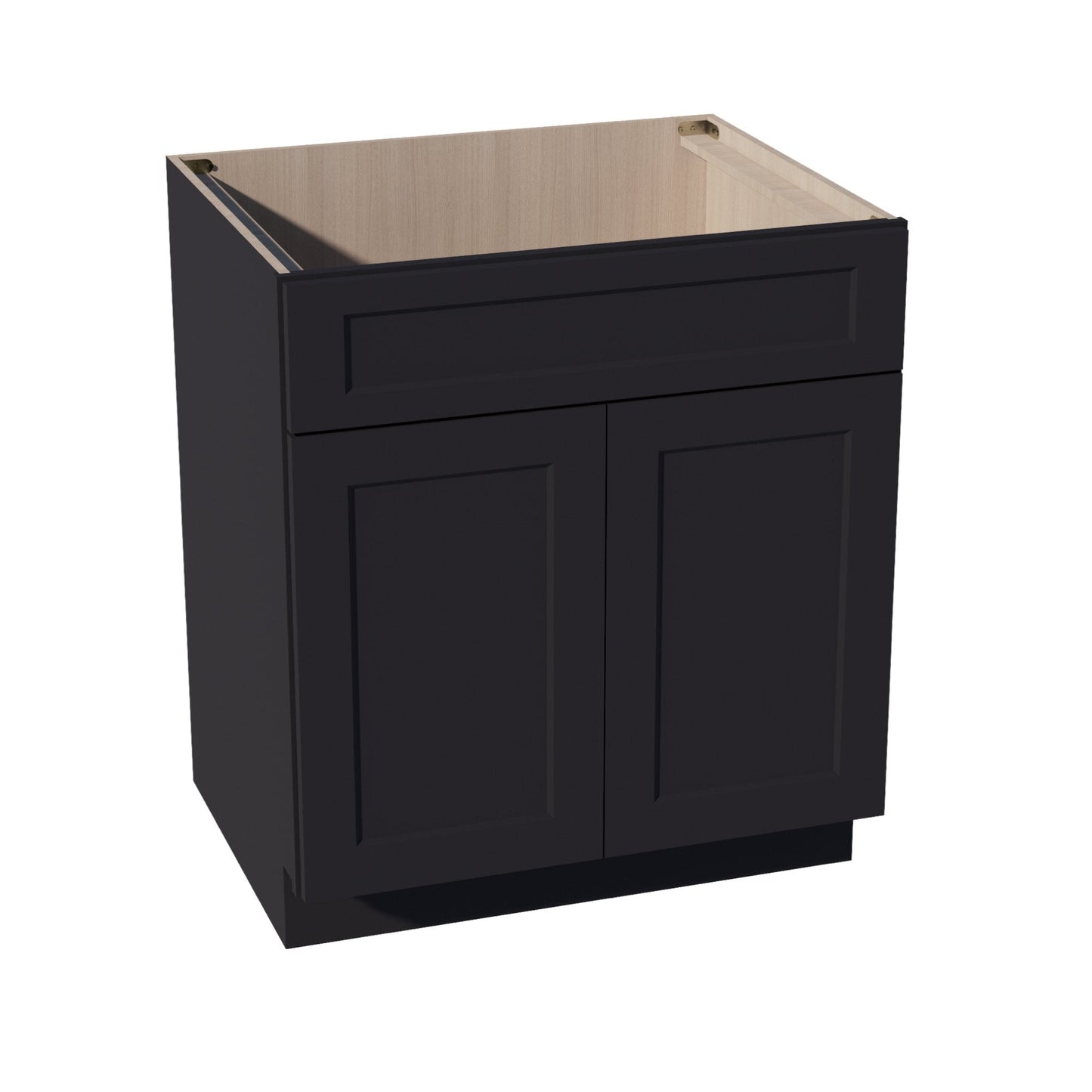 HE - SB30: Ebony Black Shaker 30" 2 Doors 1 False Drawer Sink Base Cabinet - NextCabinets