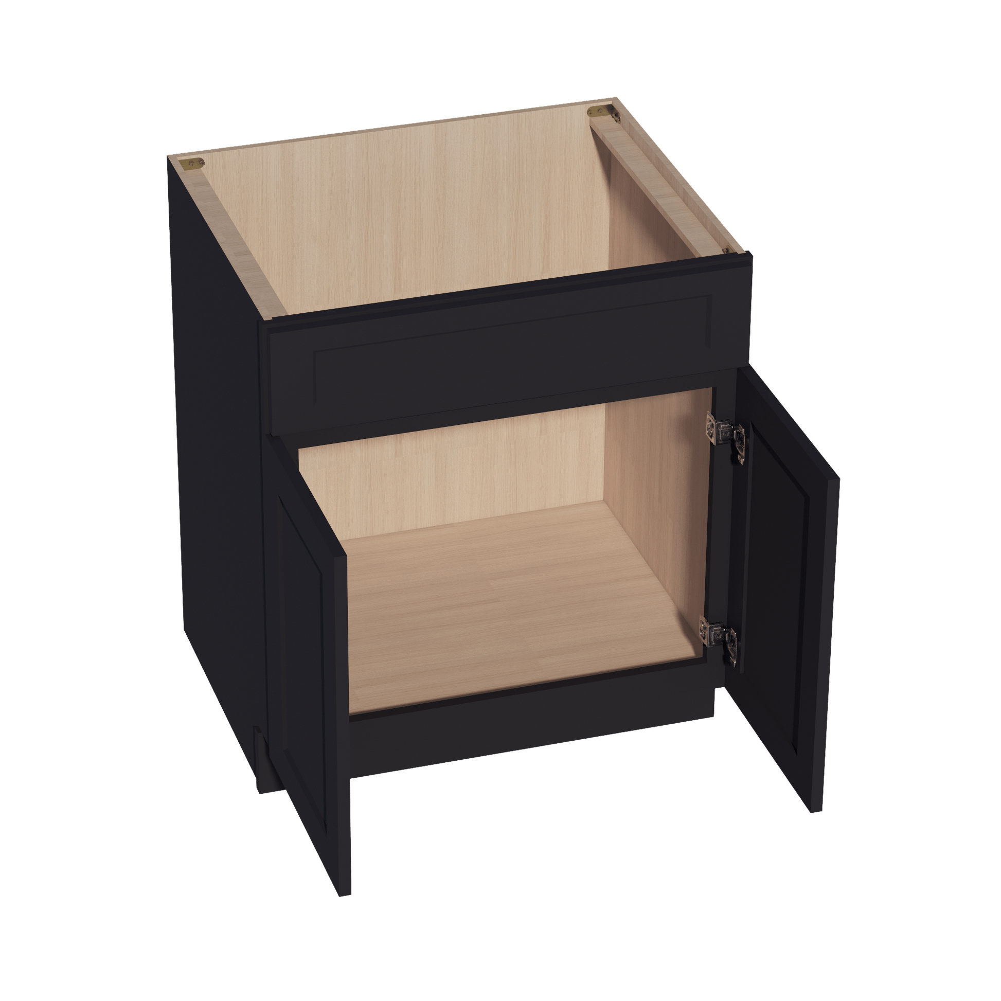 HE - SB30: Ebony Black Shaker 30" 2 Doors 1 False Drawer Sink Base Cabinet - NextCabinets