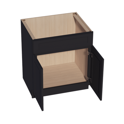HE - SB30: Ebony Black Shaker 30" 2 Doors 1 False Drawer Sink Base Cabinet - NextCabinets