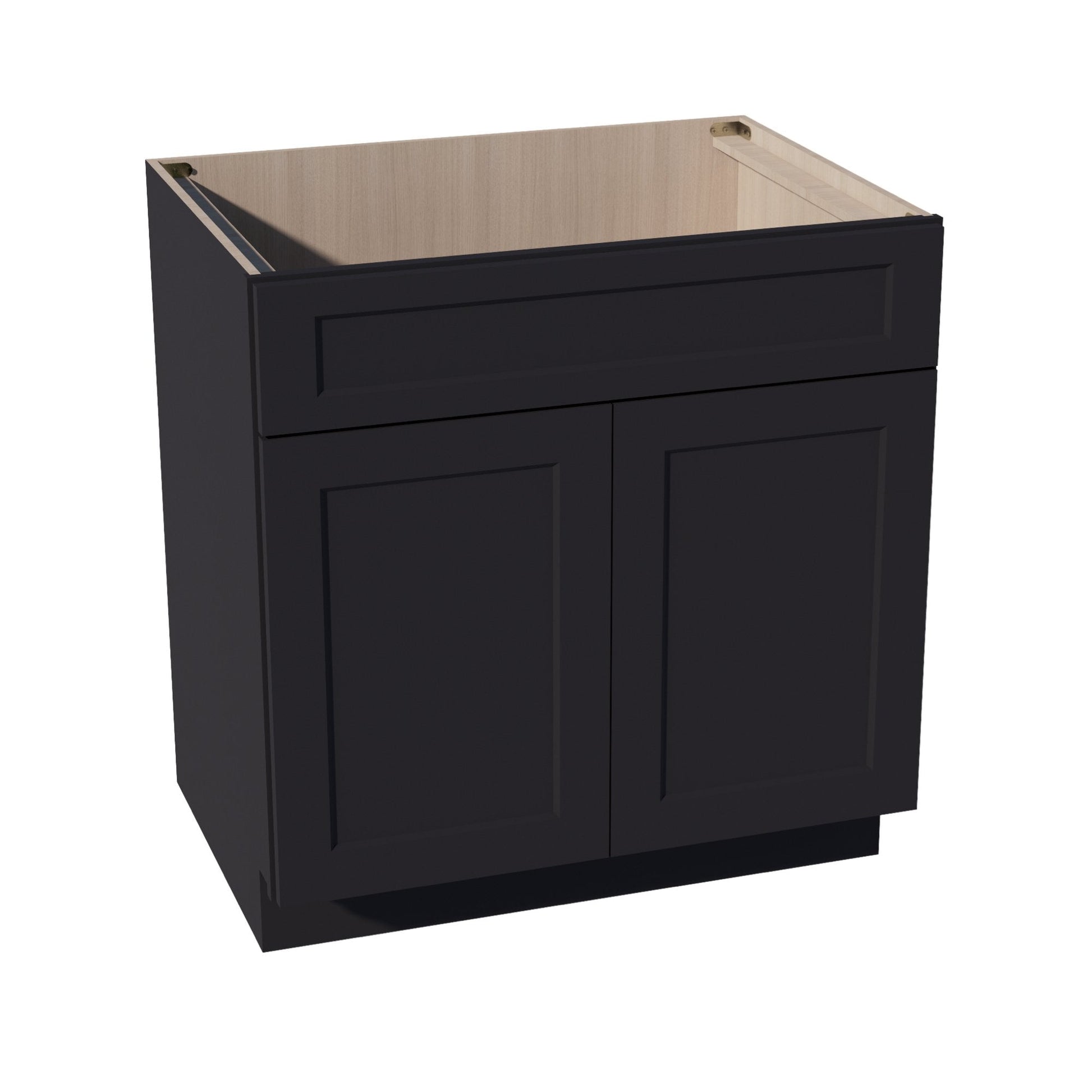 HE - SB33: Ebony Black Shaker 33" 2 Doors 1 False Drawer Sink Base Cabinet - NextCabinets