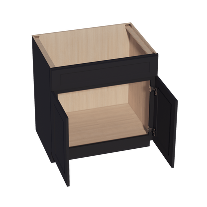 HE - SB33: Ebony Black Shaker 33" 2 Doors 1 False Drawer Sink Base Cabinet - NextCabinets