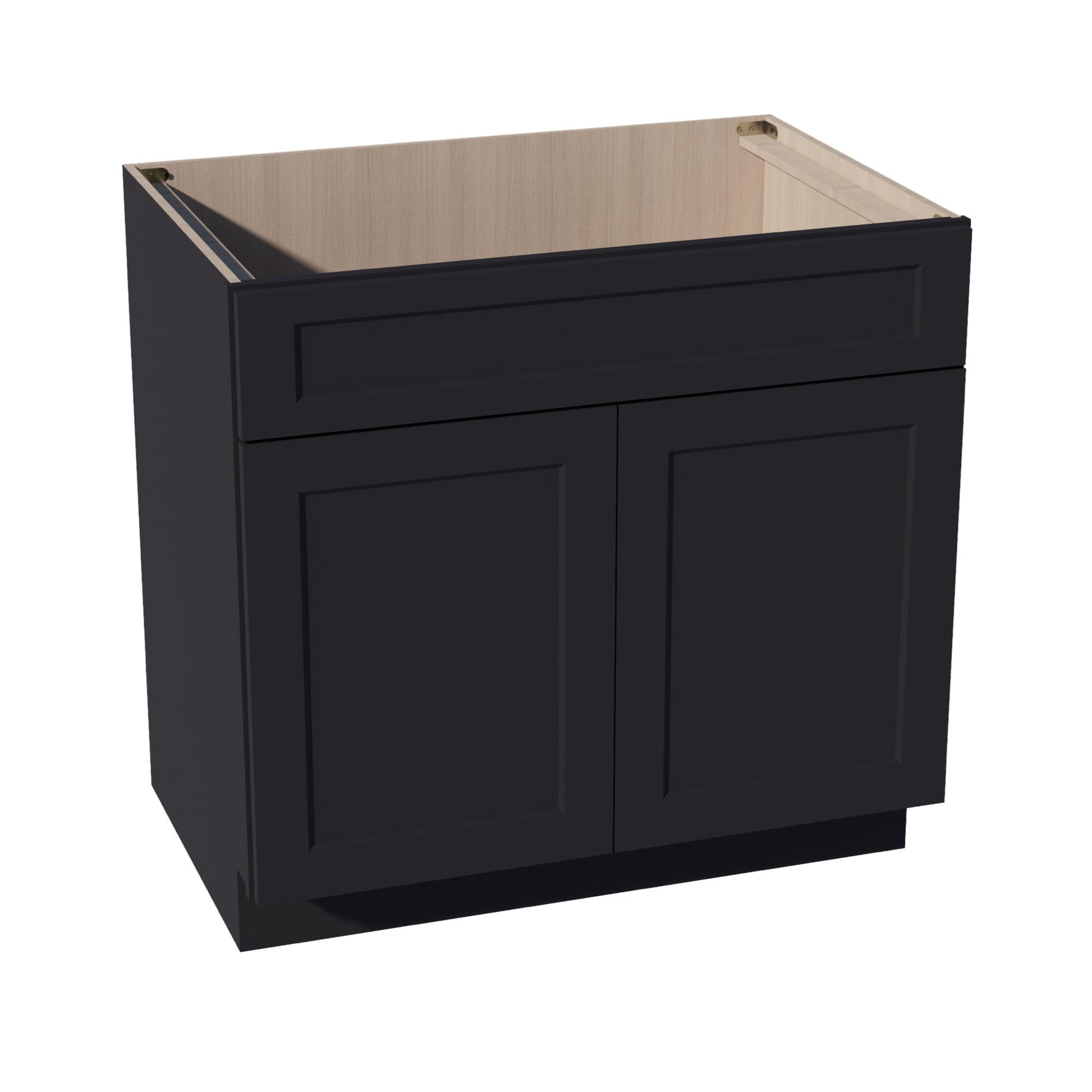 HE - SB36: Ebony Black Shaker 36" 2 Doors 1 False Drawer Sink Base Cabinet - NextCabinets