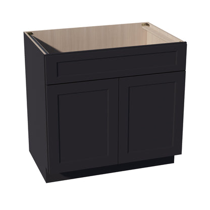 HE - SB36: Ebony Black Shaker 36" 2 Doors 1 False Drawer Sink Base Cabinet - NextCabinets